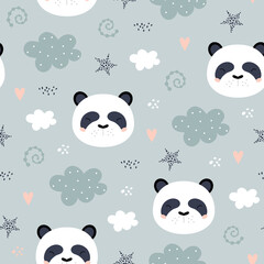 Seamless pattern with cute panda.