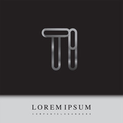 initial logo letter TI, linked outline silver colored, rounded logotype