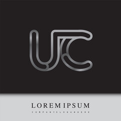 Fototapeta premium initial logo letter UC, linked outline silver colored, rounded logotype