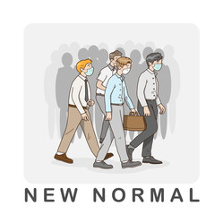 Office workers wearing face masks in the crowd going to work under new normal