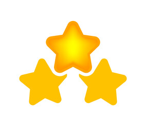 Obraz premium three stars icon cute isolated on white background, cartoon star shape yellow orange, illustration simple star rating symbol, clip art 3 star for logo, pentagram star for decoration ranking award