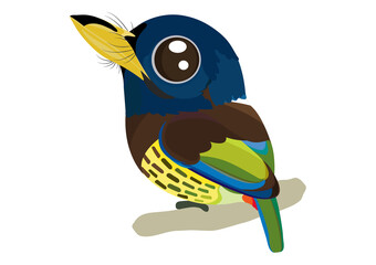 Great barbet bird cartoon, Green bird cartoon, A cute of colorful bird.