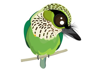 Green-eared barbet bird cartoon, Green bird cartoon, A cute of colorful bird.