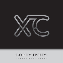 initial logo letter XC, linked outline silver colored, rounded logotype