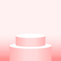 red soft pedestal cylinder for cosmetics showcase, podium circle stage red pastel soft color, podium round pink gold for make-up product display, copy space