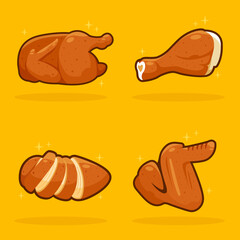 delicious chicken roast flat design cartoon illustration