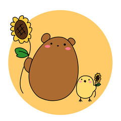 Bear and chick with sunflower