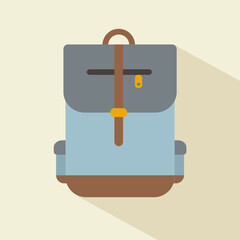 School backpack icon. Illustration in flat style. Round icon with long shadow.