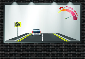 Illuminated advertising billboard with kill your speed public information road safety awareness campaign with copy space for own text and graphics © Barry Barnes
