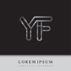 initial logo letter YF, linked outline silver colored, rounded logotype