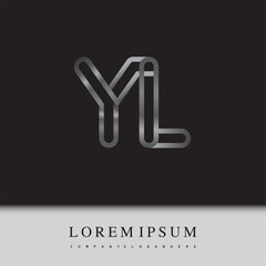 initial logo letter YL, linked outline silver colored, rounded logotype
