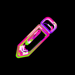 Symbol pencil from multi-colored circles and stripes. UFO Green, Purple, Pink