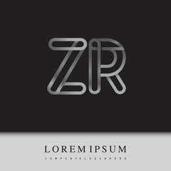 initial logo letter ZR, linked outline silver colored, rounded logotype