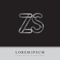 initial logo letter ZS, linked outline silver colored, rounded logotype
