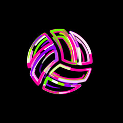 Symbol volleyball ball from multi-colored circles and stripes. UFO Green, Purple, Pink