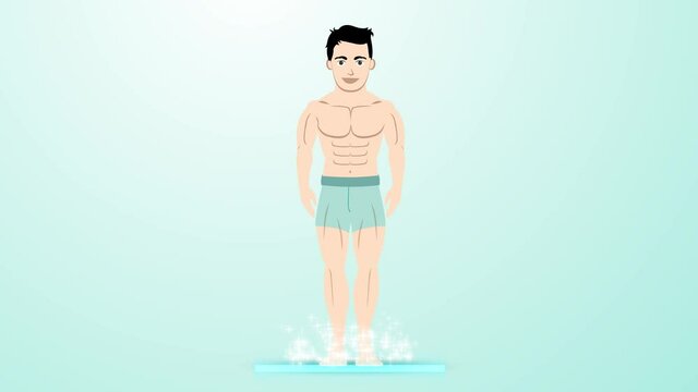 loop animation skinny man transform to muscle man in flat design style