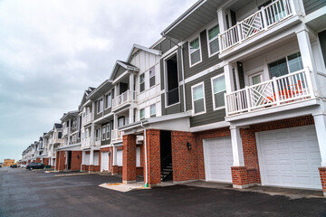Row of new built three story town houses