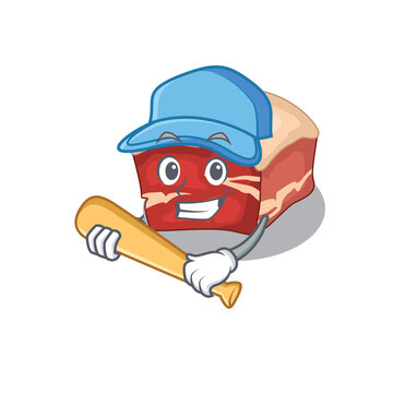 Cool pork belly caricature picture design playing baseball