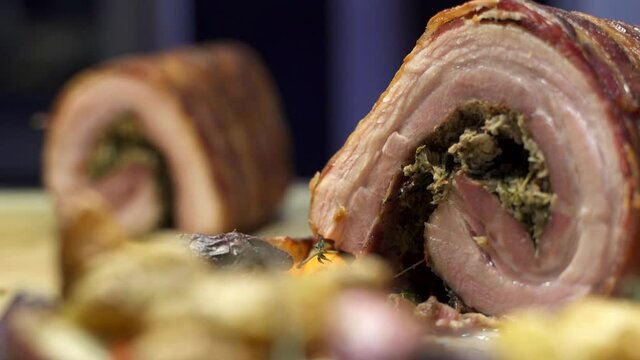 Rolled pork served at a feast.