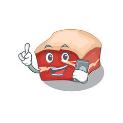 caricature character design style of pork belly speaking on phone