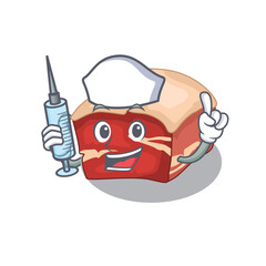 A dedicate pork belly nurse mascot design with a syringe
