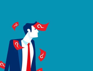 Confused thinking with question mark. Note on question business concept