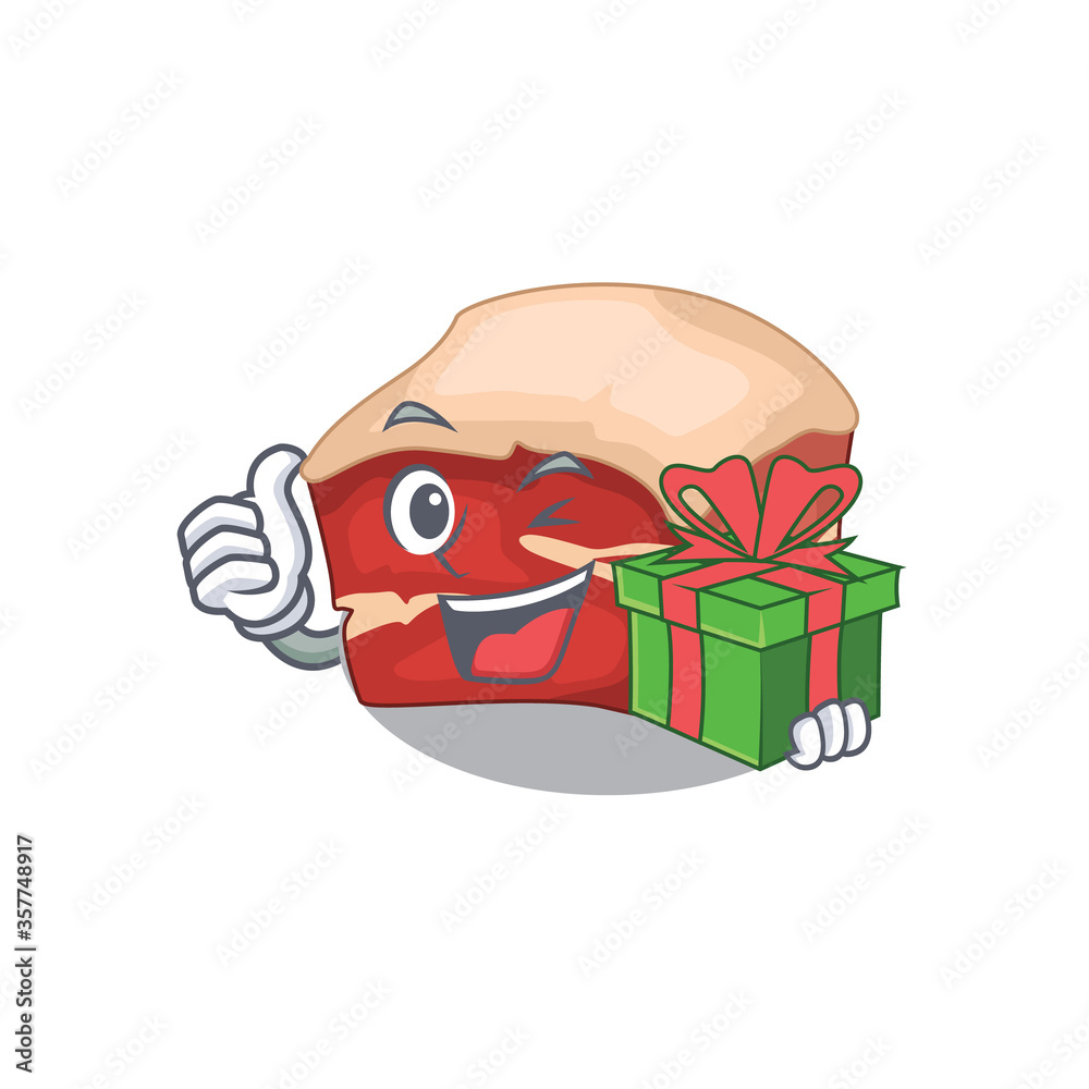 Poster Pork belly cartoon character concept with a big gift box