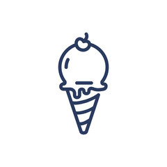 Cherry ice cream in cone thin line icon. Fruit, bubble, sweet isolated outline sign. Dessert and food concept. Vector illustration symbol element for web design and apps