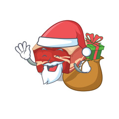 Cartoon design of pork belly Santa having Christmas gift