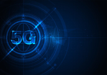 5G symbol new wireless internet wifi connection. Fifth innovative generation of the global high speed Internet network using modern digital devices.