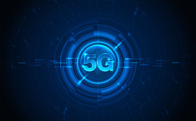 5G symbol new wireless internet wifi connection. Fifth innovative generation of the global high speed Internet network using modern digital devices.