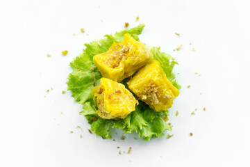 Top view fresh dumpling on white background