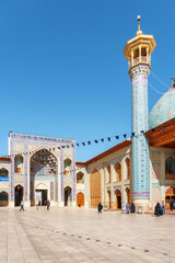 Fototapeta na wymiar Gorgeous view of courtyard and gate, the Shah Cheragh Mosque