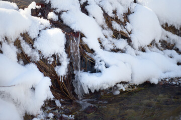 Mountain river in the winter forest.