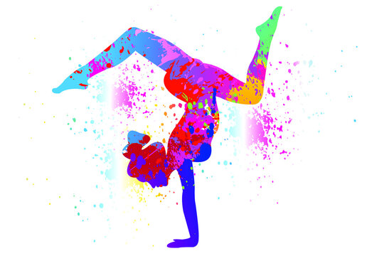 Yoga logo design. Colorful sport background. Ballerina in dance. Girl gymnast in gymnastic. Vector illustration.