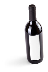 Red wine bottles, with real paper blank label. Isolated on white.