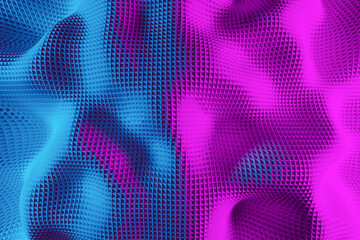 3D illustration blue-pink colorful background of flowing fabric,smooth and soft. Technology geometry neon background