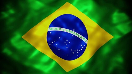 Realistic dark looping 3D animation of the flag of Brazil rendered in UHD 