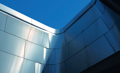 Abstract architecture. Close up of a modernist Metal facade building.