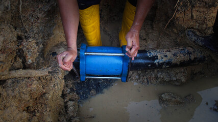 Burst pipe HDPE is under repaired