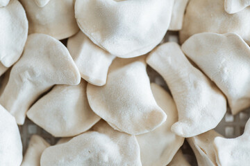 Raw dumplings from the dough in handmade flour.Close up