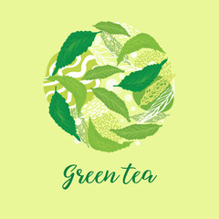 Tea card design. Green tea. Template for flyers, banners, advertising.