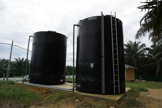 Ipoh, 1st Jan 2020: Black HDPE Water Tank For Low Capacity Consumer Water Storage.