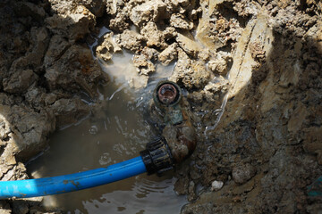 HDPE pipe leaking on ferrule connection is being repaired