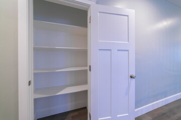 Open empty fitted cupboard or wardrobe interior