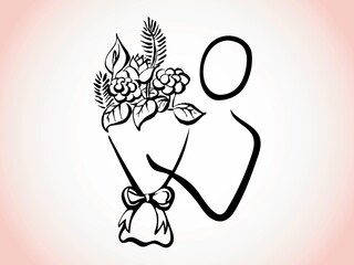 Bouquet gift logo. anniversary bouquet flowers,Wedding bouquet flowers, birthday bouquet flowers.Can be used as a greeting card or letter icon. Hand drawn lines. vector.