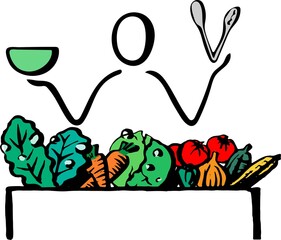 Eat vegetables. Can be used for health care logos and icons. Hand drawn line, Vector.