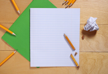 School notebook and pencils
