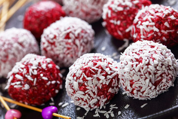 Australian dessert berry bliss balls with coconut
