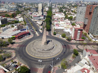 Guadalajara, Jalisco - April 7 2019:Aerial view of the gazebo of the child heroes, with its statue
